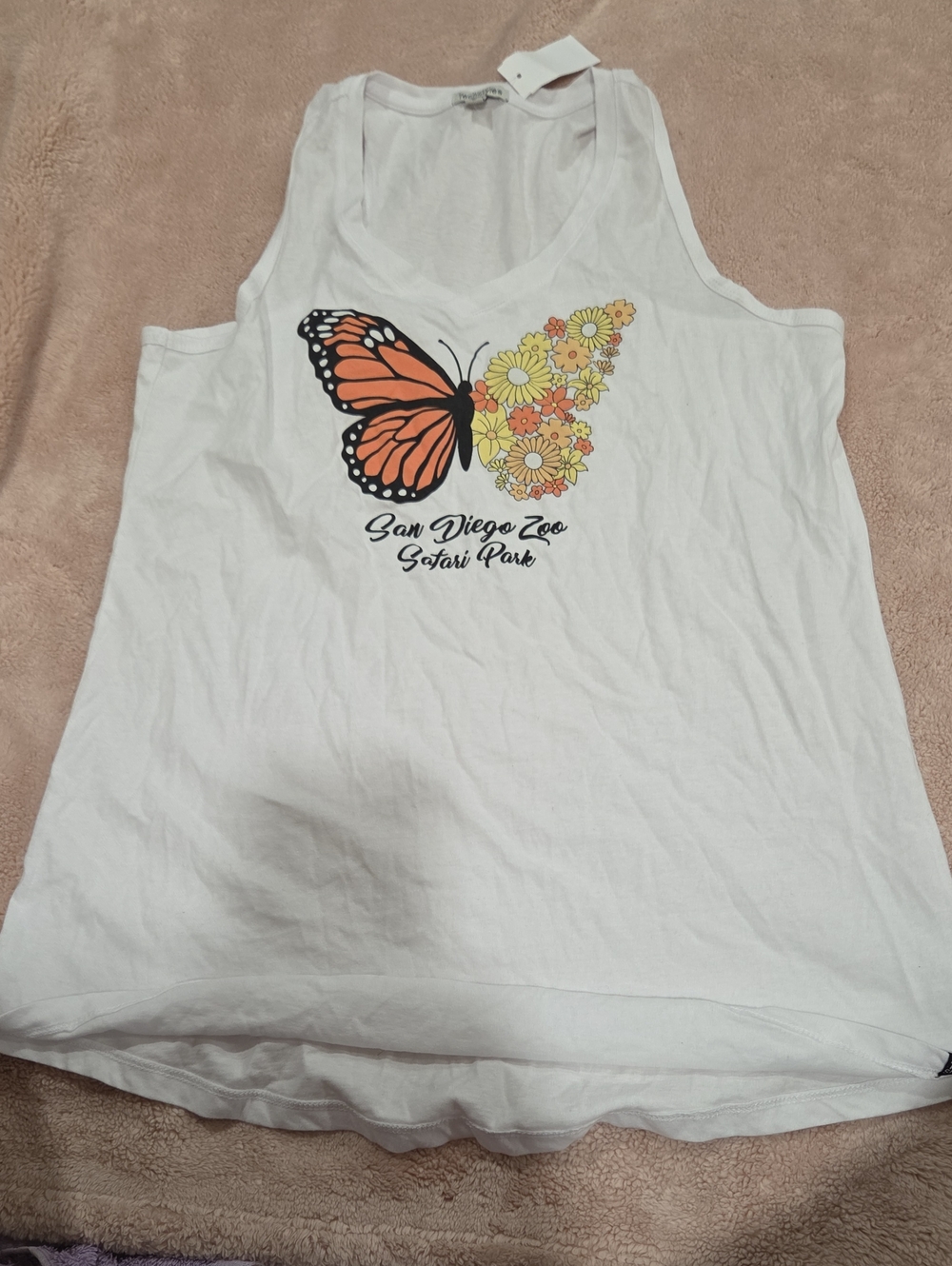 San Diego Zoo Safari Park White Butterfly Floral Graphic Tank
